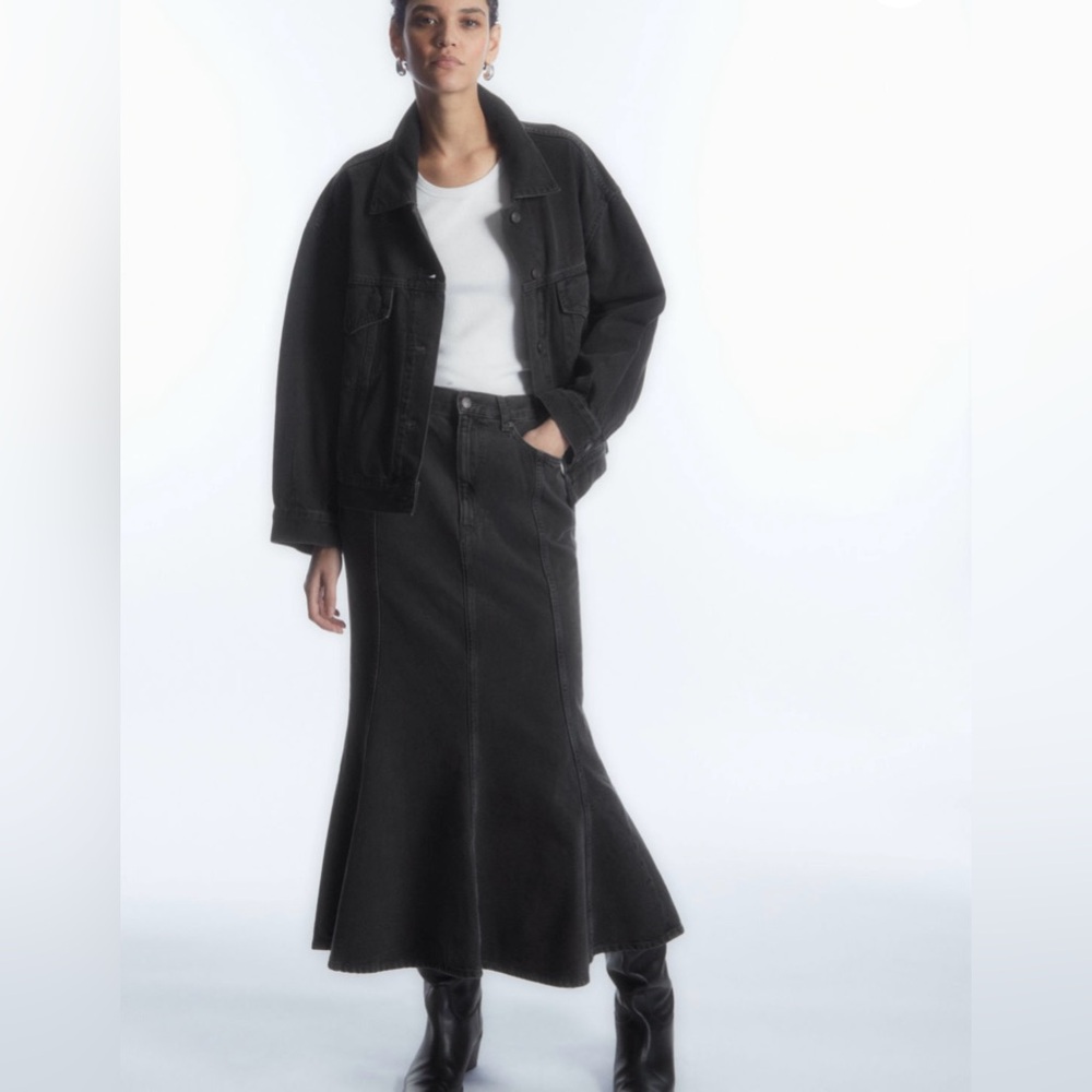 COS Paneled Flared Denim Skirt
